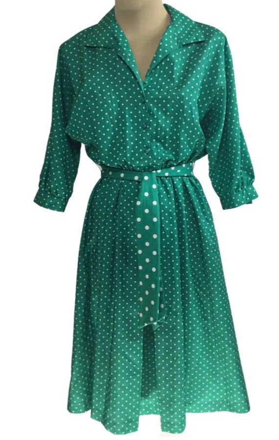 green polka dot shirt dress Blueberry Polkadot Needlecord Open Collar Shirt Dress in Moss main image 0