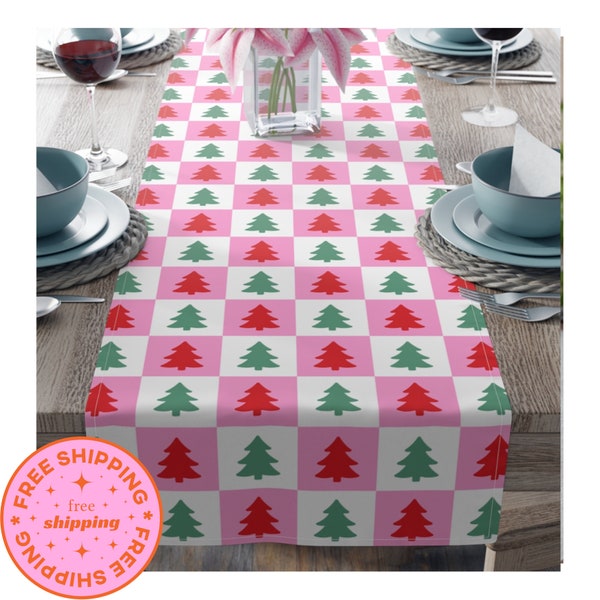 Christmas Table Runner Pink Etsy