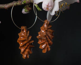 Chunky wooden handmade leaves earrings, Holy Land wood, handmade wooden jewelry, jewelry gift from Israel