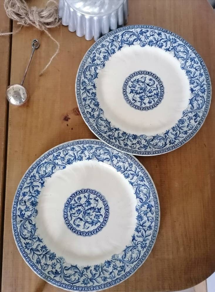 Rare Assiettes Ancienne, Gien, Porcelaine Opaque Bleue/Vaisselle de Collection/ Luxe Français Ancien