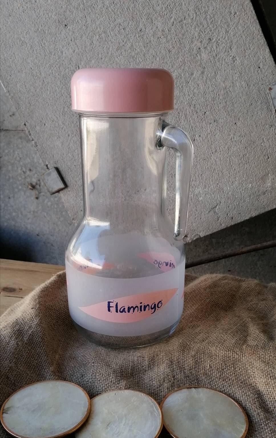 Carafe Pichet à Limonade Vintage Flamingo, Rose Pâle/Boisson Publicitaire Vintage 60S