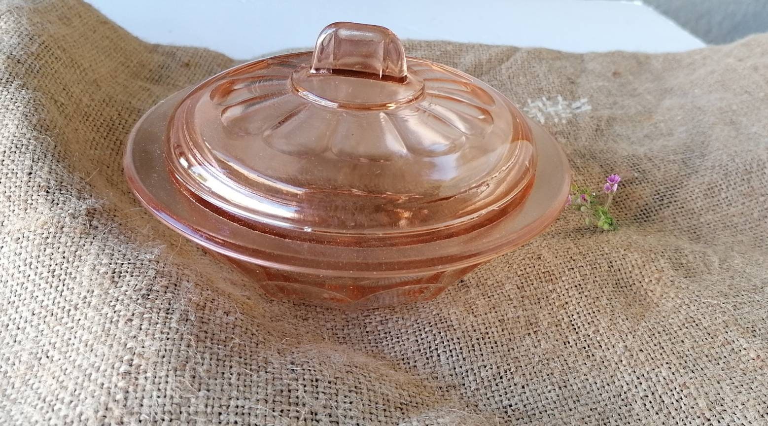 Bonbonnière Vintage en Verre Moulé Rose, Arcoroc, Années 60/Vaisselle Rétro Shabby Chic