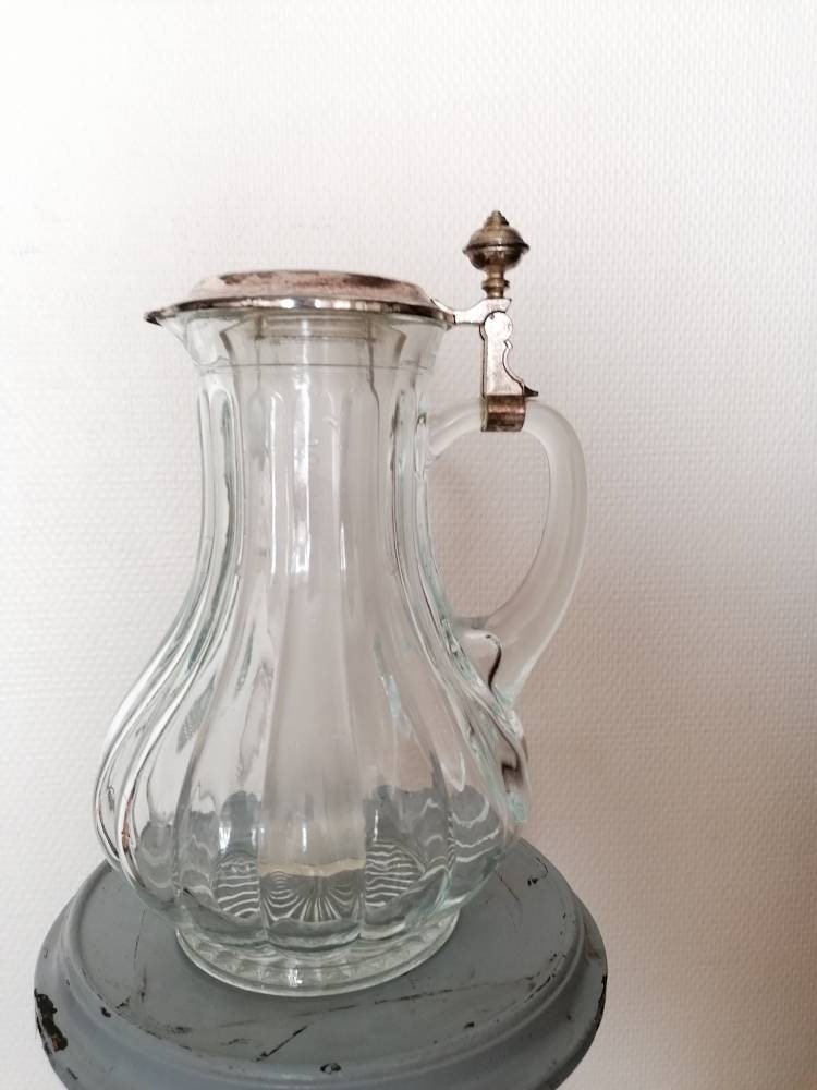 Carafe à Orangeade avec Rafraîchissoir/Pichet Ancien Monture Argentée Vintage Chic Boissons Fraîches