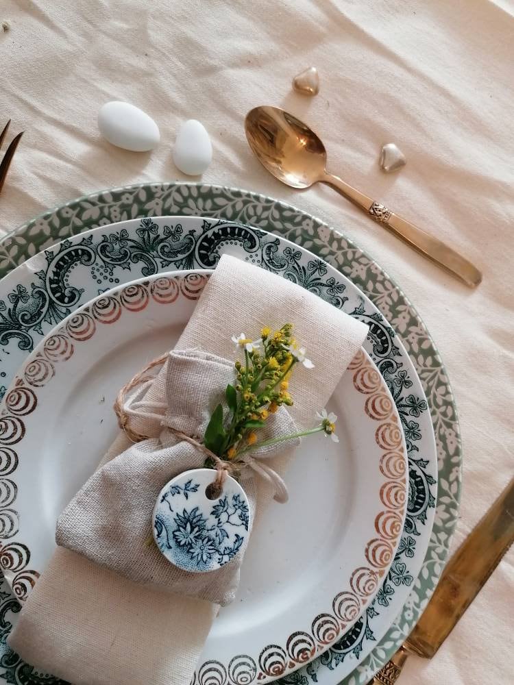 Médaillon en Faïence Terre de Fer Recyclée/Modèle Arboras Grigny Décor Oiseaux Fleurs Vaisselle Anci