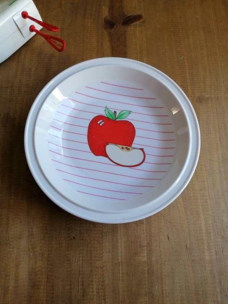 Assiettes en Melaminé Vintage 70S Pomme Rouge/Vaisselle Seventies Pique-Nique Camping
