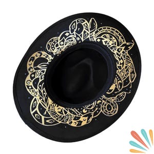 White Mandala, Boho Wide Brim, Bohemian Festival, Hat, Beach, Statement Hat Negro