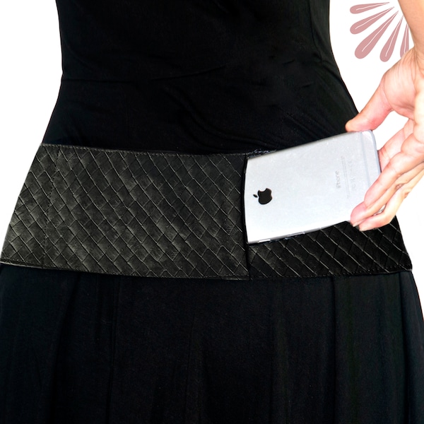 Wide Leather Belt Black, Fanny Packs for Women. Hip Belt Bag, Perfect travel belt bag or Festival Belt.  Hidden Pocket Waist Belt