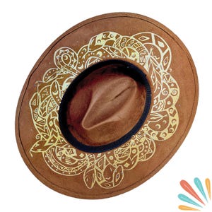 White Mandala, Boho Wide Brim, Bohemian Festival, Hat, Beach, Statement Hat Marrón