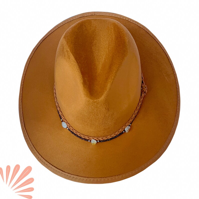 Wide Brim Fedora Hat with Citrine, Hand-Painted Medusa, Vegan Felt image 2