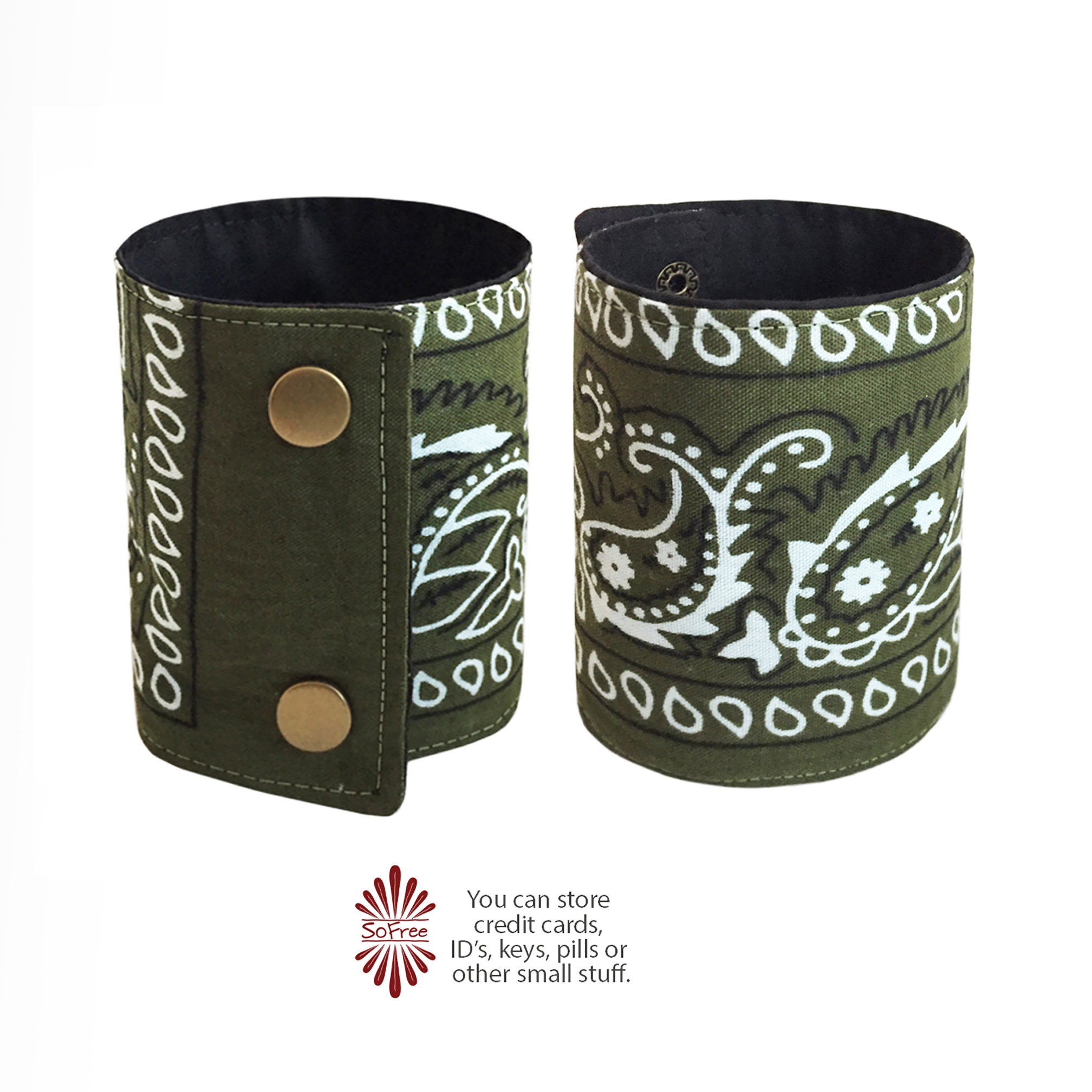 バンダナ カフ ウォレット、女性用ウォレット、リスト ウォレット、薄型ウォレット、オリジナル ギフト、男性と女性用のトラベル ウォレット、スタッシュ  キット - Etsy 日本