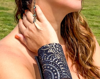 Hand Painted Boho Wrist Wallet | Secret Pocket Cuff Bracelet, Vegan Suede Stash Bag