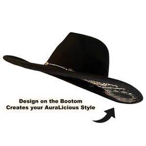 Wide Brim Fedora Hat with Citrine, Hand-Painted Medusa, Vegan Felt image 3