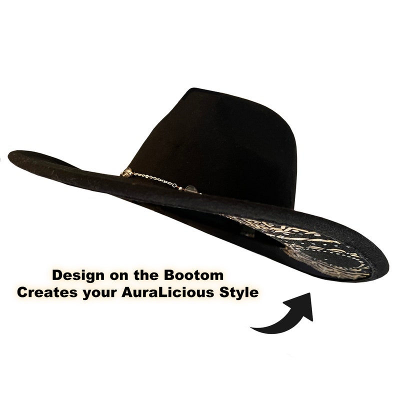 Wide Brim Fedora Hat with Citrine, Hand-Painted Medusa, Vegan Felt image 3