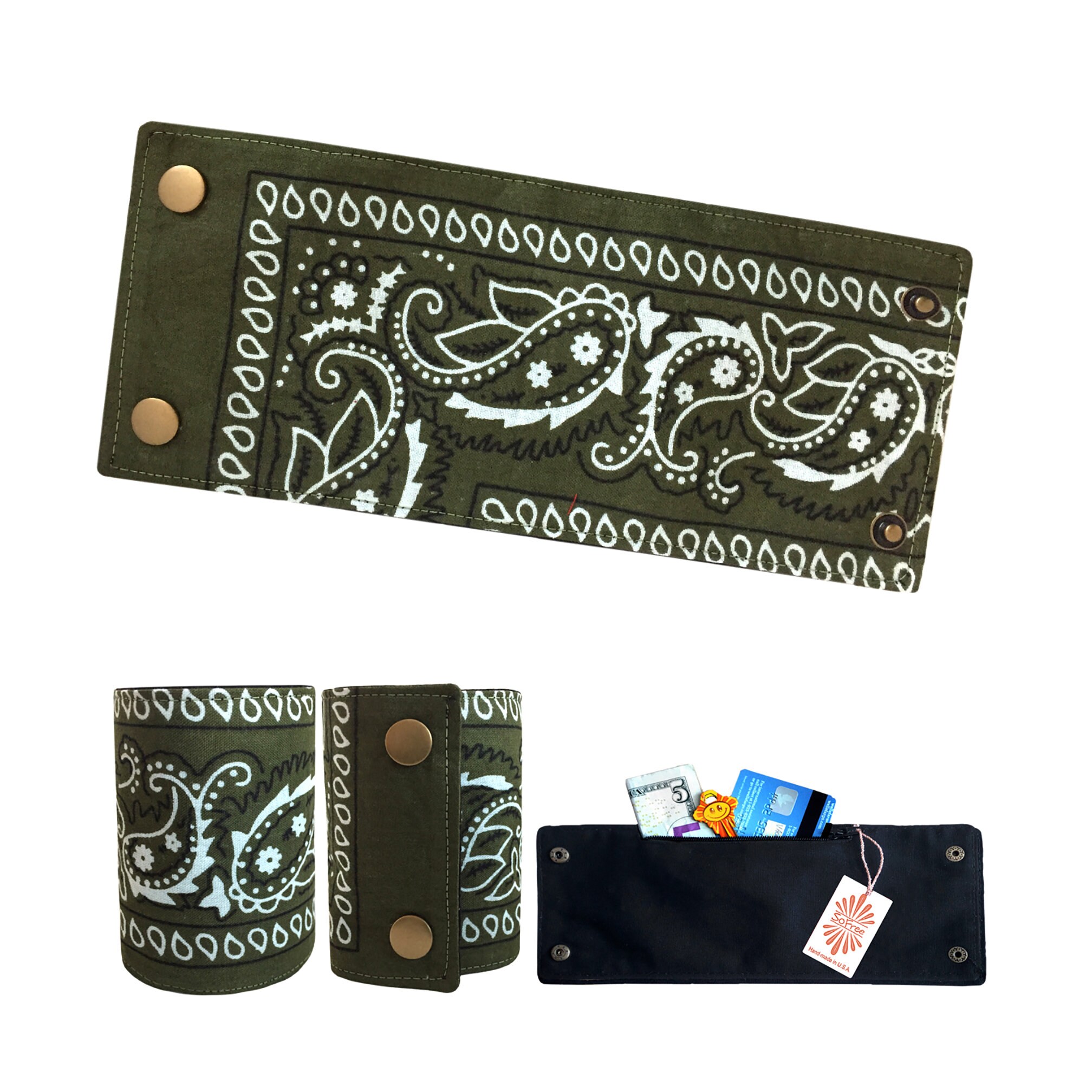 バンダナ カフ ウォレット、女性用ウォレット、リスト ウォレット、薄型ウォレット、オリジナル ギフト、男性と女性用のトラベル ウォレット、スタッシュ  キット - Etsy 日本