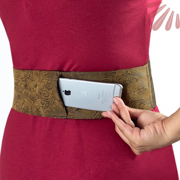 Brown Utility Belt With Secret pockets for Cash and Phones, Vegan Fanny Pack, Secret Santa Gift for Women, Travel belt bag or Festival Belt.
