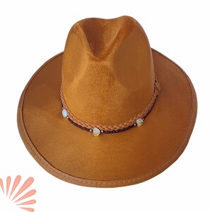 Wide Brim Fedora Hat with Citrine, Hand-Painted Medusa, Vegan Felt image 5