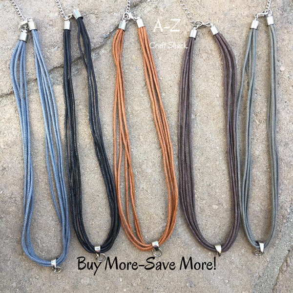 Cotton Necklace Cords with Bail & Clasp, 16" w/ 2" Extender, Waxed Cotton Multi-Strand Pendant Cord, DIY Necklaces, Cotton Cord for Pendants