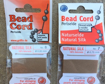 Beige Silk Bead Cord, Griffin Perlseide, Knotting Cord with Needle