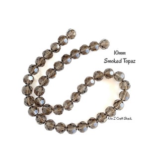 40pcs Smoke Topaz Round 10mm Crystal Beads, Faceted #5000 Topaz Round Czech Glass Beads 10mm, Bulk Crystal Beads by the Strand DIY Jewelry