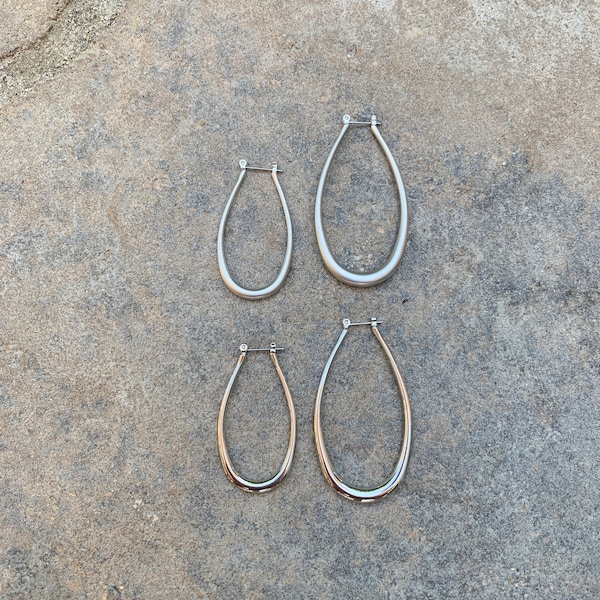 Long Silver Hoops, Lyre Hoop Earrings, Simple Lightweight Hoops, Matte Hoop Earrings, Elegant Hoop Earrings, Trendy Fashion Silver Hoop SALE