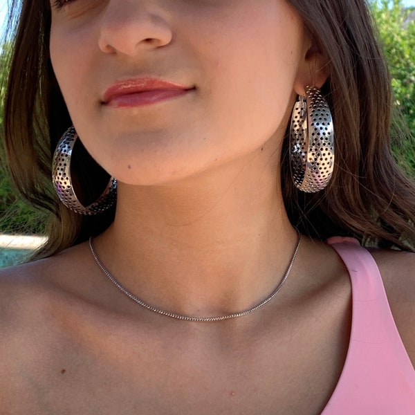 Chunky Hoops with Holes, Large Silver Hoops, Lightweight Hoops, Oversized Hoops, Big Hoop Earrings, Statement Hoop Earrings, Fashion Hoops