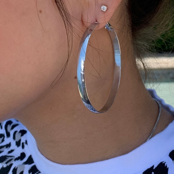 Shiny Chunky Hoops, Huge Silver Hoops, Celebrity Fashion Hoops, Lightweight Oversized Hoops, Textured Hoop Earrings, Statement Hoop Earrings