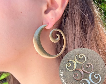 Gold Swirl Hoop Ohrringe, Messing Spiral Mode Creolen