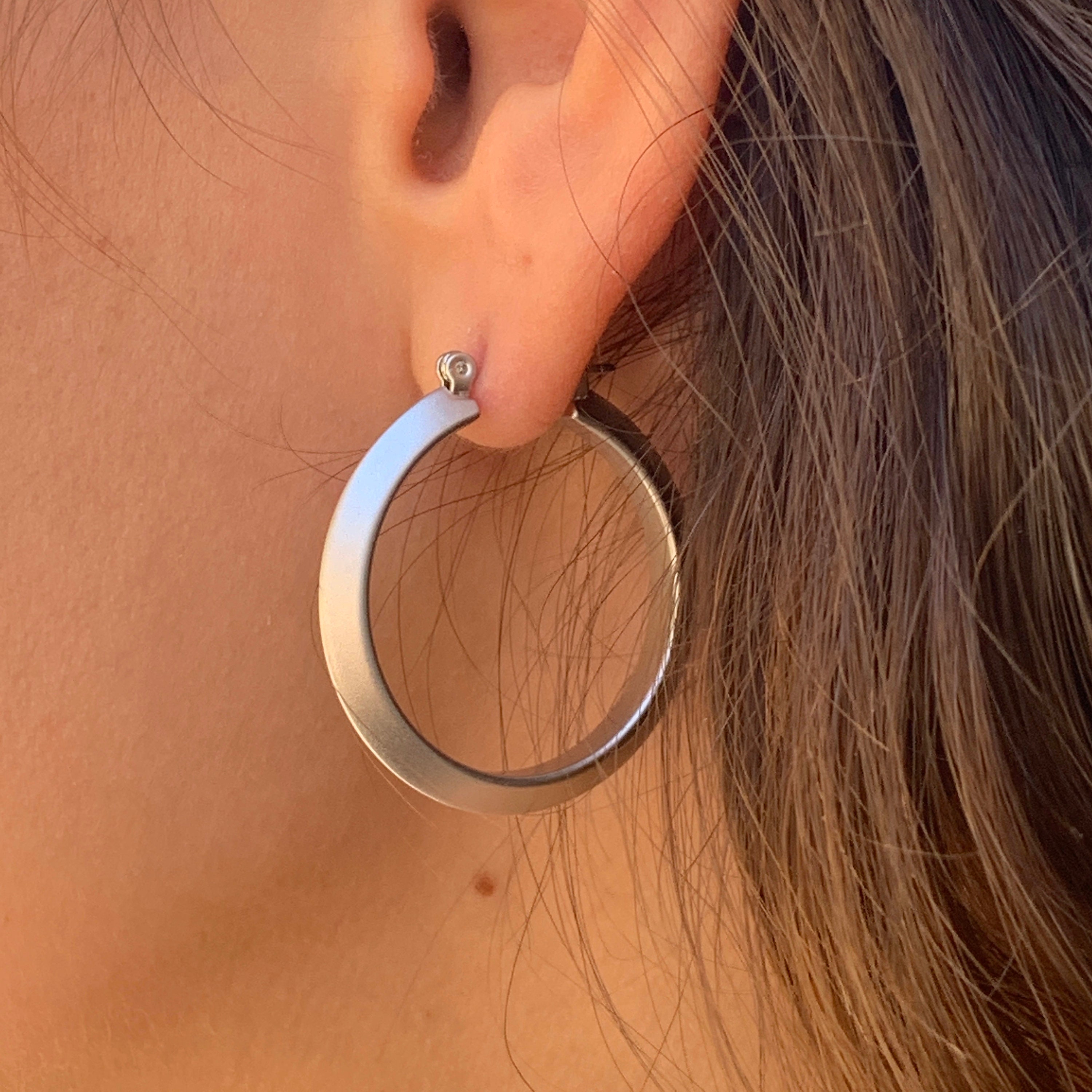 Tapered Matte Silver Hoop Earrings Lightweight Silver Hoops Etsy