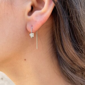 Dainty Threader Earrings, Geometric Earrings, Cube Dangling Earrings, Fine Line Lightweight Earrings, Pull Through Earrings, Y2K Aesthetic