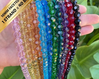 10mm Faceted Crystal Beads, #5000 Round, 40pc Strand