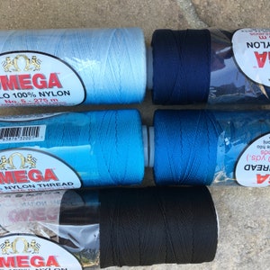 Omega Hilo Nylon No. 5 Thread for Crafts & Jewelry, Blue Black Nylon for Knitting - Crochet - Doilies - Doll Dresses - Friendship Bracelets