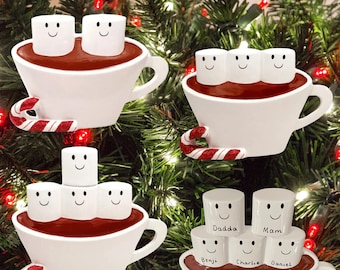 Personalised Marshmallow Family Ornament, Custom Christmas Decoration, Family Names Bauble, 2–8 People Gift