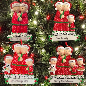 Personalised Christmas Tree Decoration, Pyjama Family for 2-5 people, Christmas Ornament, Xmas 2026 Keepsake
