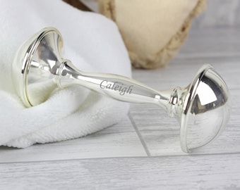 silver baby rattle engraved
