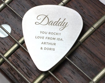 Personalised Plectrum. Engraved Steel Guitar Pick, Plectron. Music Fan Keepsake. Ideal for Fathers Day, Birthdays etc