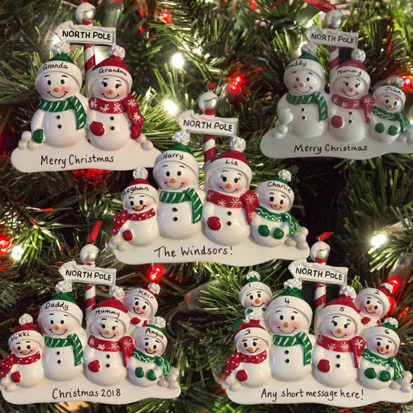 Personalised Christmas Tree Decoration Snowman Family. Xmas Ornament for 2-6 people. Christmas Bauble. Christmas 2024