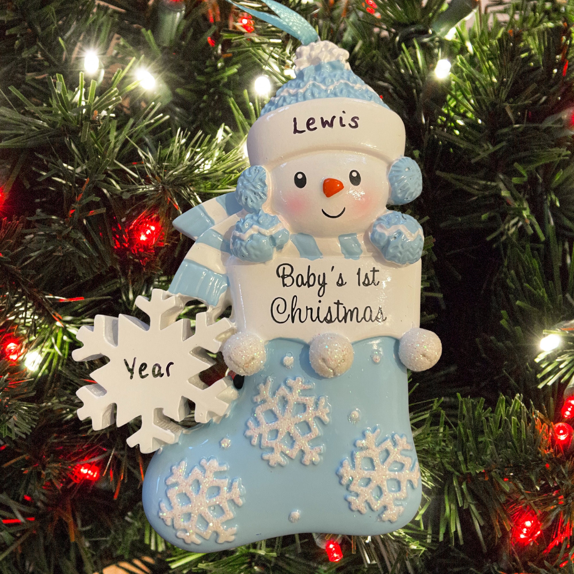 Baby's First Christmas. Personalised Xmas Tree Decoration. Snowman Keepsake. Baby Boy or Baby Girl. Christmas 2025