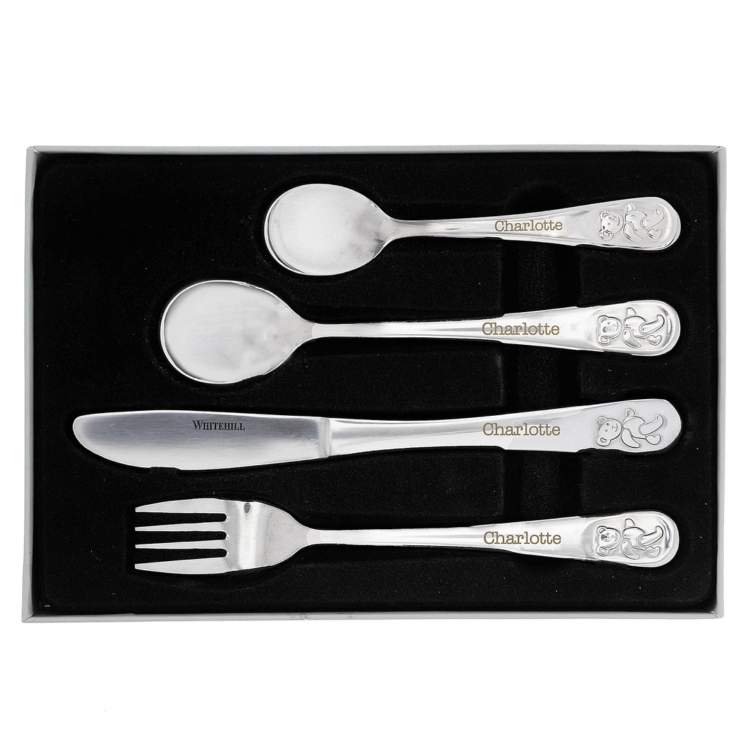 Personalised Cutlery Set. 4 Piece Children's Cutlery Set, New Baby Gift