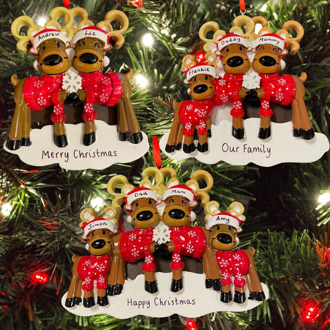 Personalised Family Christmas Xmas Tree Decoration Ornament. Reindeer