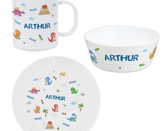 Personalised Breakfast Set. Toddler Gift - unicorn, dinosaur, car or bunny design. New baby, new born, 1st birthday