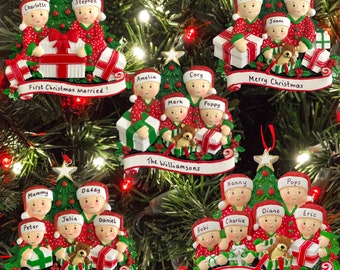 Christmas Decoration, Personalised Family Christmas Ornament for couples and families with 1,2, 3, 4 kids. Xmas 2026 Keepsake