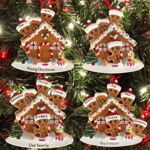 Personalised Christmas Tree Decoration. Gingerbread House. Xmas Bauble. Christmas Gift for Families of 2,3,4 or 5. Gender Neutral Ornament