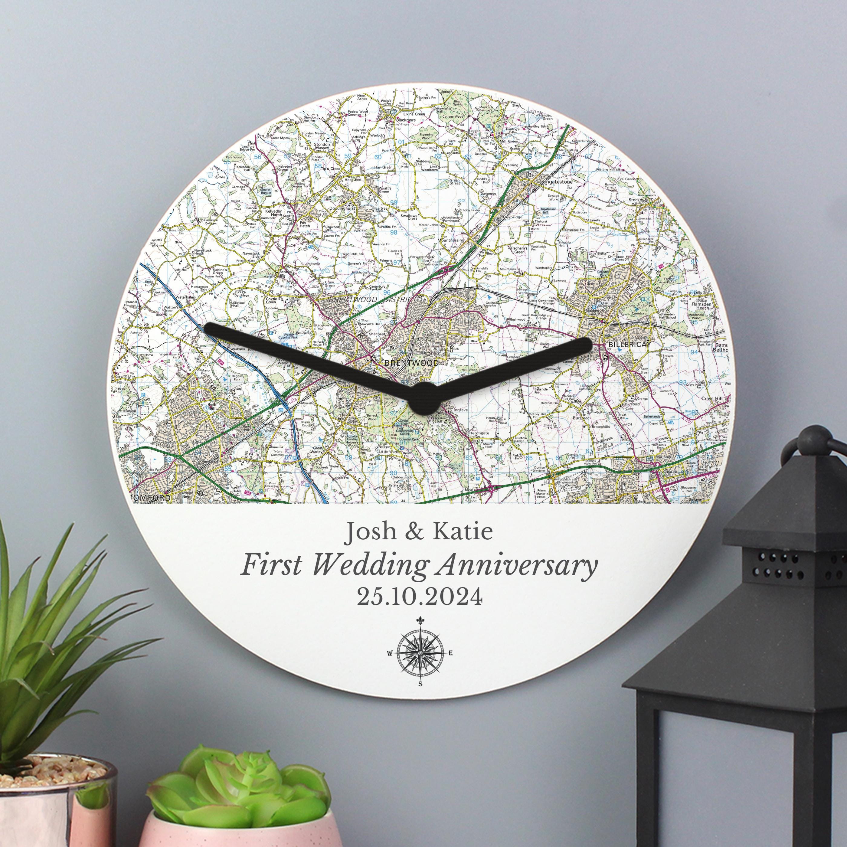 Personalised Map Clock, Custom Map Wall Clock, Location Gift, Ideal ...