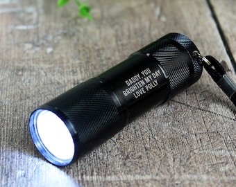 Personalised Torch. Mini torch with any message over 3 lines Gift Boxed. Father's Day, Birthday Gift, practical present, Reusable gift etc