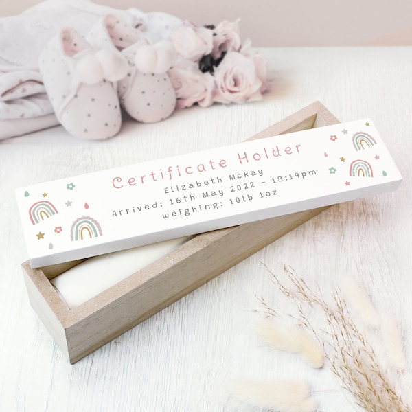 Personalised Certificate Holder. Wooden Birth Certificate Box. New Baby Gift, Baby Shower, New Parents Keepsake