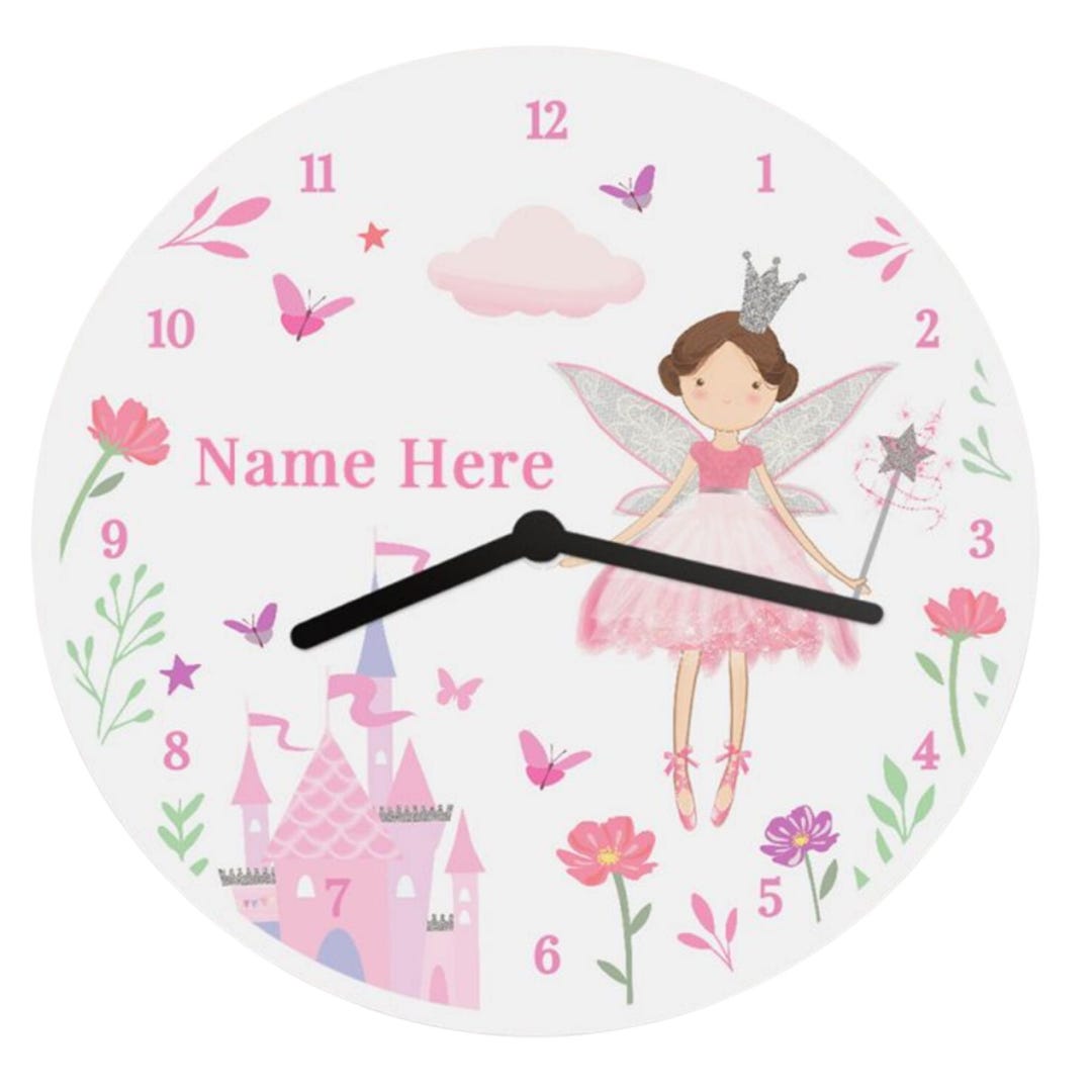 Personalised Fairy Princess Wall Clock, Custom Name Nursery Clock, Baby ...