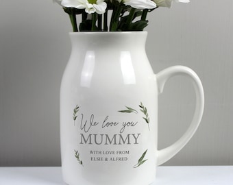 Personalised Flower Jug. Ceramic Vase. Suitable for any occasion - Mother's Day, Birthday, Retirement Gift etc
