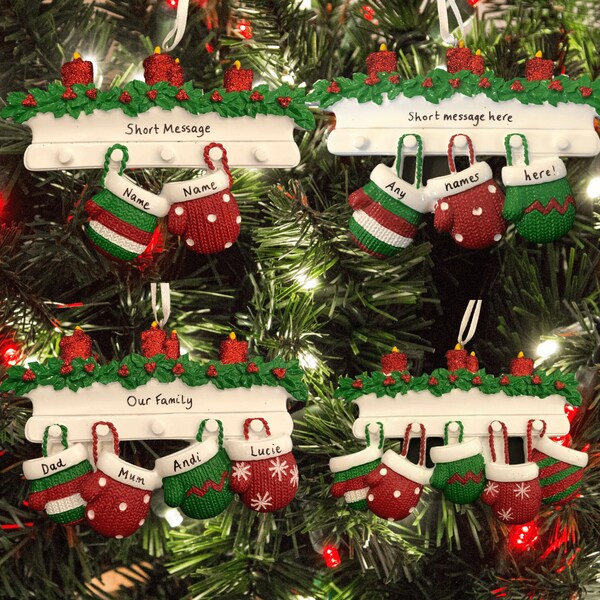 Personalised Family Christmas/Xmas Tree Mitten Decoration ornament Keepsake for a Couple or Families. Christmas 2025