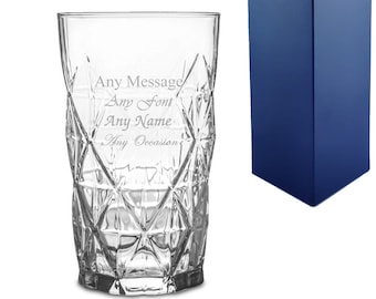 Engraved Cocktail Glass. Personalised Hiball Glass with Gift Box. 11 fonts to choose from