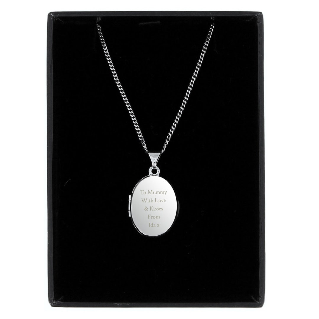 Personalised Oval Locket Necklace. Engraved Locket. Sterling Silver